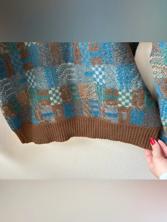 VTG Pendleton Pure 100% Wool Geometric Crewneck Sweater (Brown & Teal) (Size:L) - Picture 3 of 10